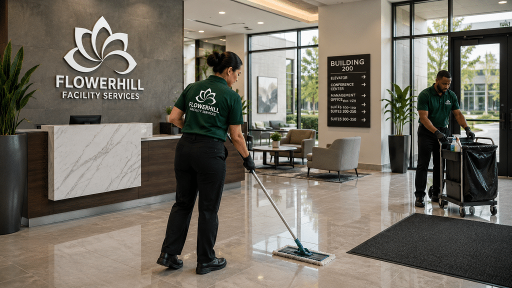 Professional office park cleaning by FlowerHill in Dallas-Fort Worth